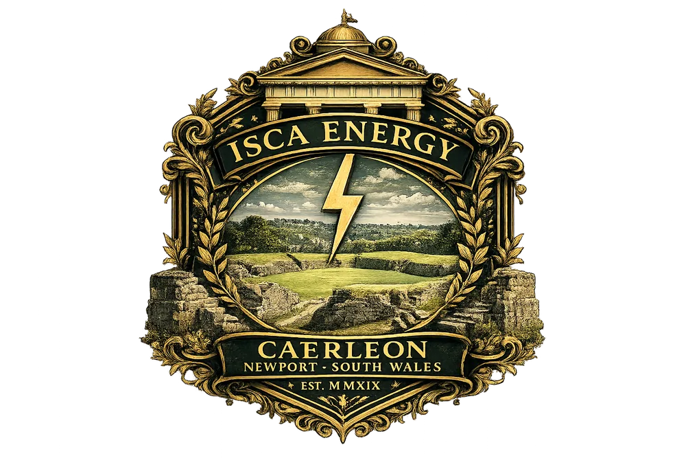 Isca Energy heritage crest depicting the Roman amphitheatre at Caerleon, Newport & South Wales, est. 2019